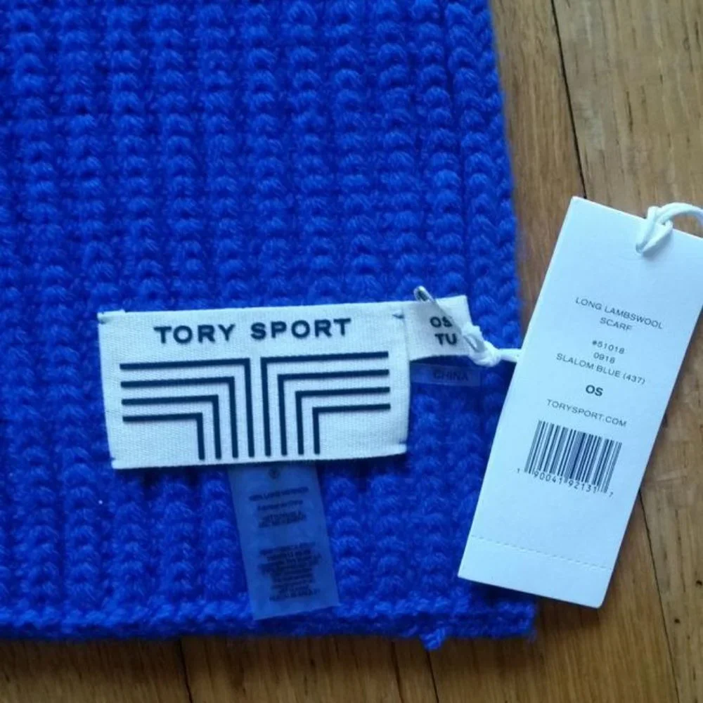 Tory Burch Royal Blue Ribbed Knit Scarf